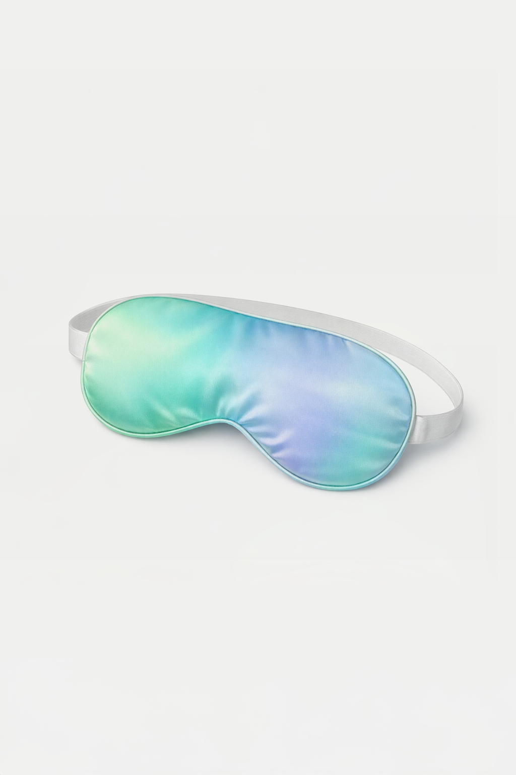 Pastel blue and green satin sleep mask with elastic strap